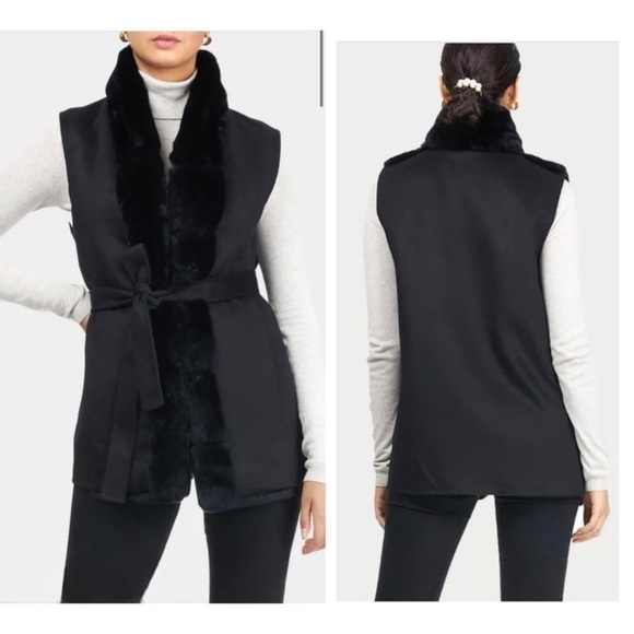 GORSKI Fur Reversible Rex Rabbit Vest with Wool Back and Belt NEW Size Small - Picture 4 of 10